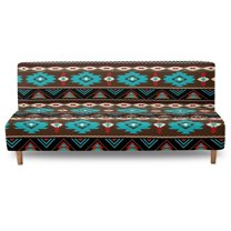 SCRAWLGOD American Tribal Brown Blue Armless Futon Covers Spandex Polyester Elastic Soft Sofa Bed Protector Machine Washable Couch Cover for Futon with Elastic Bottom