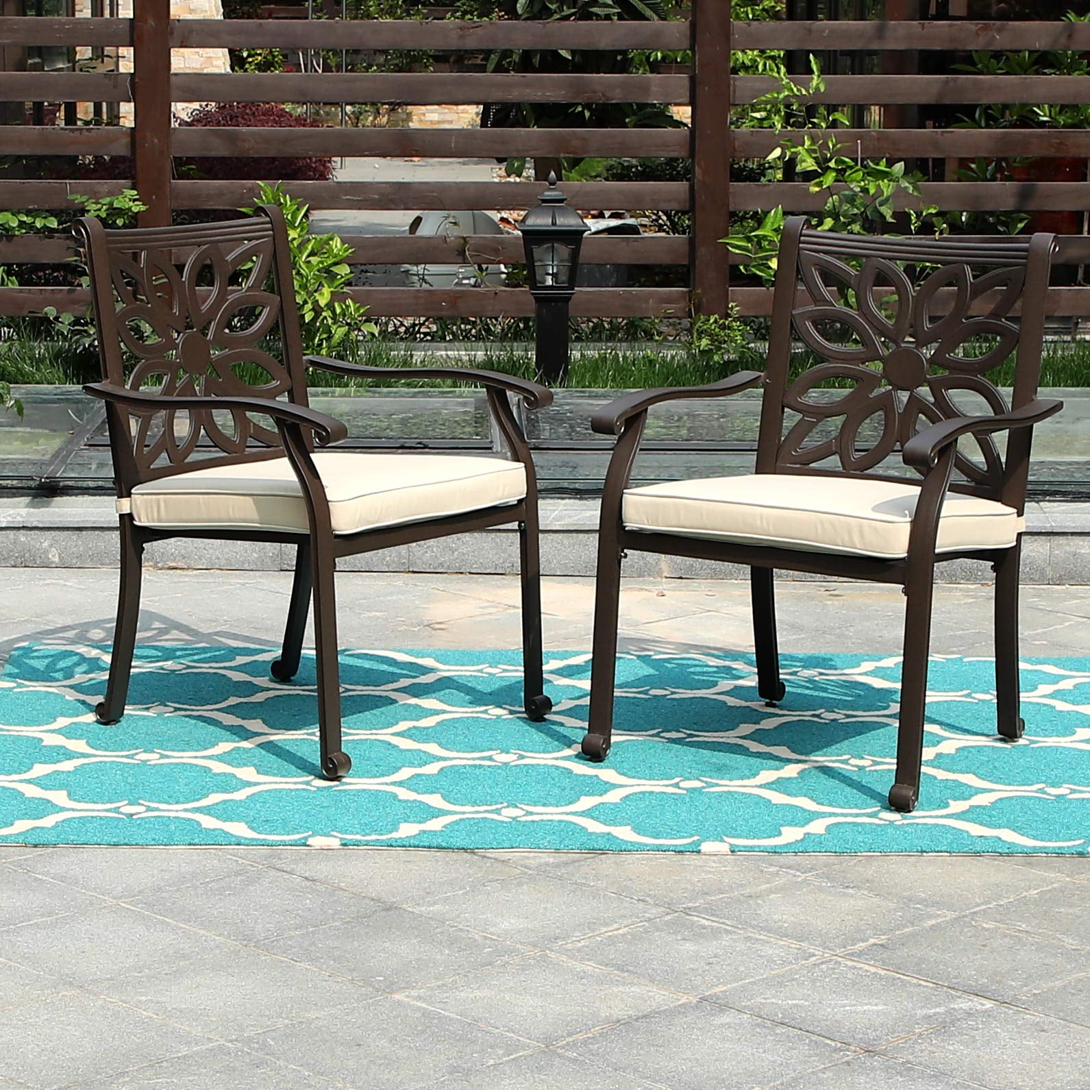 PHI VILLA Cast Aluminum Extra Wide Rocker Swivel Chairs Outdoor Patio