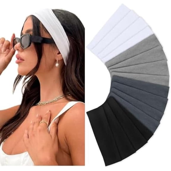 Headbands for Women Non Slip 16  Elastic  Hair Bands for Women, Soft  Cloth Headband for Workout Yoga Fashion Hair Accessories, Black White Gray Trendy  Bands