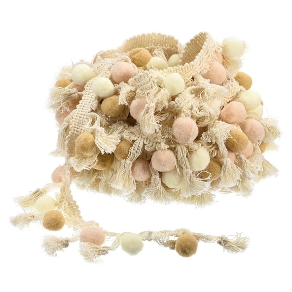 Uxcell 5 Yards Pom Pom Ball Fringe Trim Ribbon Sewing for DIY Crafts Beige