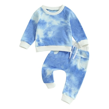 

Baby 2Pcs Fall Outfits Long Sleeve Tie-Dye Print Sweatshirt and Pants Set Toddler Clothes 0-3 Years