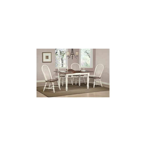 Extendable Dining Set - 5 Piece Rectangular Table & 4 Chairs - White & Chestnut Brown - Seats 6