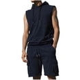 thumbnail image 2 of Maqroz Mens Track Suits 2 Piece Set Tank Top and Cargo Shorts Sets Sleeveless Hooded Vest with Workwear Bottoms Casual Streetwear Lightweight Active Wear Everyday Summer Outfit, 2 of 6