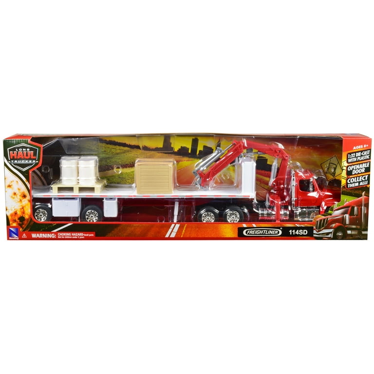 Freightliner 114SD Flatbed Truck with Crane Red with Freightliner 114SD Flatbed Truck with Crane Red with