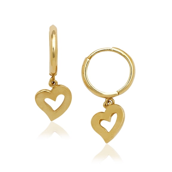 14k Yellow Gold Cubic Zirconia Heart Drop Hinged Earrings - Measures 25x9mm