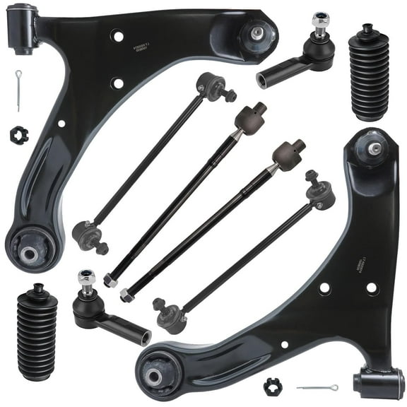 Detroit Axle - 10pc Front End Kit for 2006-2013 Suzuki Grand Vitara, 2 Lower Control Arms with Ball Joints 2 Sway Bars 4 Inner Outer Tie Rods 2 Boots 2007 2008 2009 2010 2011 2012 Replacement