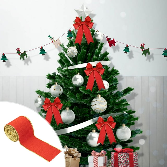Boovnll Christmas Ribbon 2.5 inch 5 Yards Ribbon for Christmas Wreath, Xmas Tree, Crafting Gifts Wrapping, Christmas DIY Party Decor, Christmas Decorations (Red)