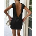 thumbnail image 3 of OwnShow Women's Sexy Satin Backless Crewneck Sleeveless Bow Party Mini Dress, 3 of 11