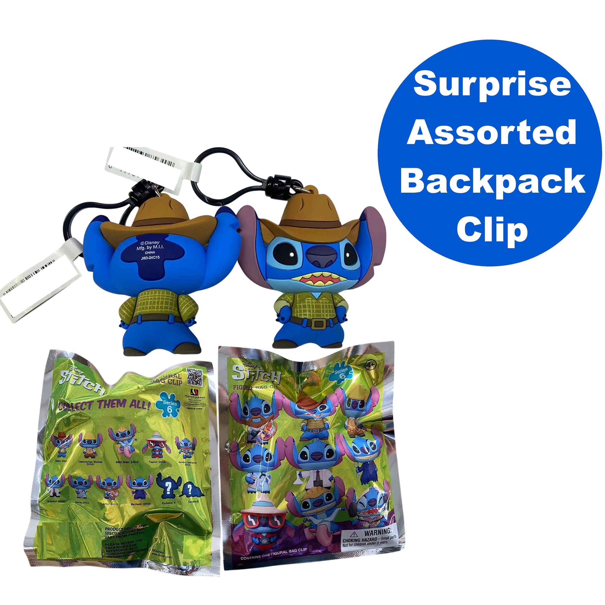 Disney: Backpack Clip Blind Bag - Lilo & Stitch - 3" Mystery Collectible Figure, 3D Sculpt Characters, Metal Clip & Chain, Surprise Asstd Licensed Toy