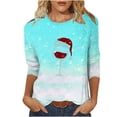 thumbnail image 1 of Besolor Chemises de Noël 3/4 pour Femmes Imprimées Col Rond Tuniques Décontractées Grande Taille Blouses de Vacances, 1 of 4