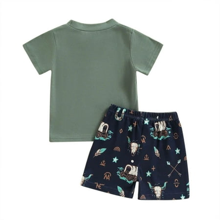 

dmqupv Baby Clothes Boy Toddler Boys Summer Short Sleeve Cow Letter Prints Tops Shorts 2PCS Outfits Clothes Set For 4 Piece Green 12-18 Months