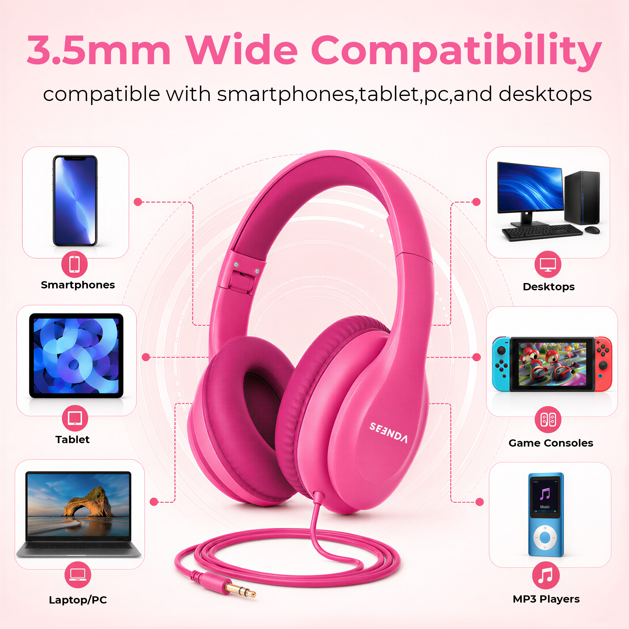 Seenda Kids Wired Headphones with 85dB Volume Limit photo 3