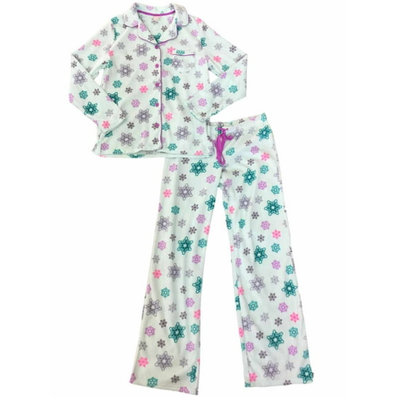 Womens Light Blue Fleece Pajamas Purple Gray Pink & Blue Snowflake Sleep Set XS