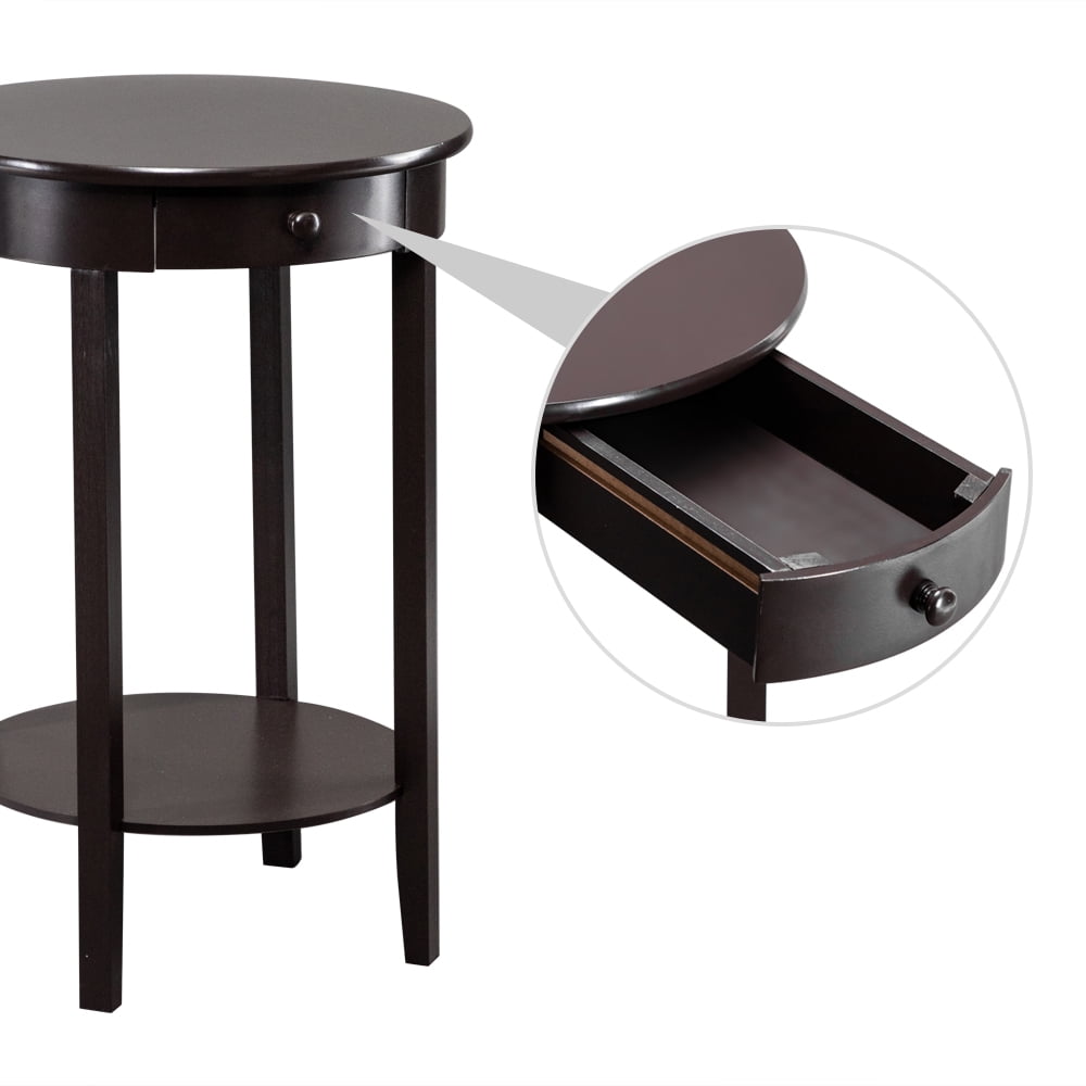 Kepooman 2 Layer Round Coffee Table with Top, Simple Round Side Coffee Table with Drawer, Brown Kepooman 2 Layer Round Coffee Table with Top, Simple Round Side Coffee Table with Drawer, Brown