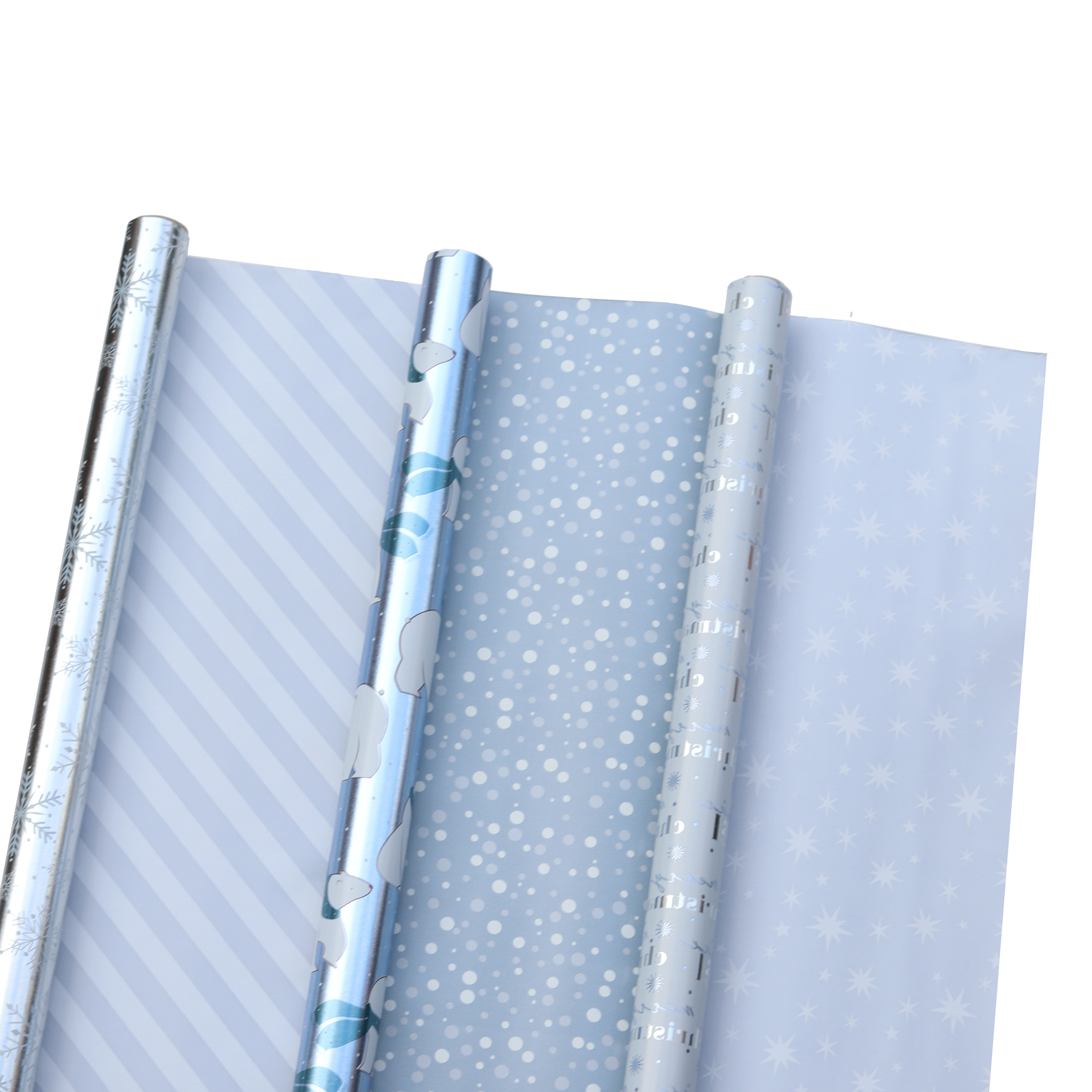 Holiday Time Blue and Silver Foil Reversible Christmas Wrapping Paper, 3 Roll, 50 Sq ft