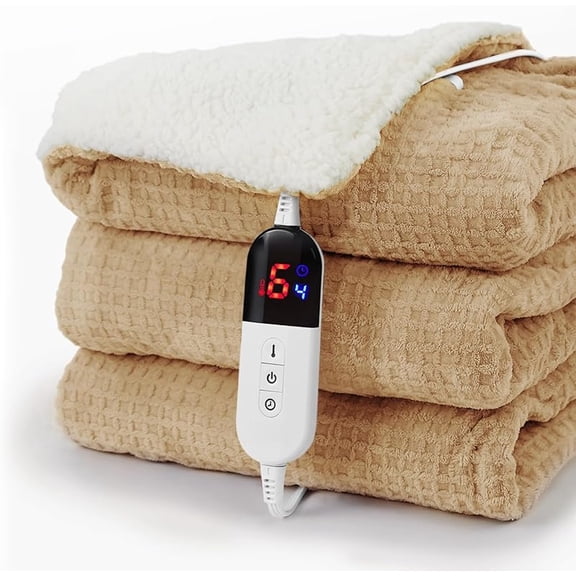 Heated Blanket Electric Throw Waffle, 50x60 Inches Sherpa Fleece Fast Heating Blanket 6 Heating Levels & 4 Hours Auto Off ETL Certification, Sage Throw