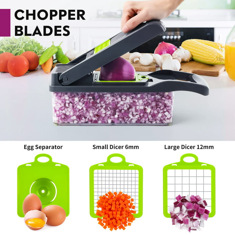 Adofi Pro Vegetable Chopper.8 Blade Vegetable Slicer.Food Chopper Slicer  Dicer Cutter - Onion Chopper with Container - Colander Basket - Gray 