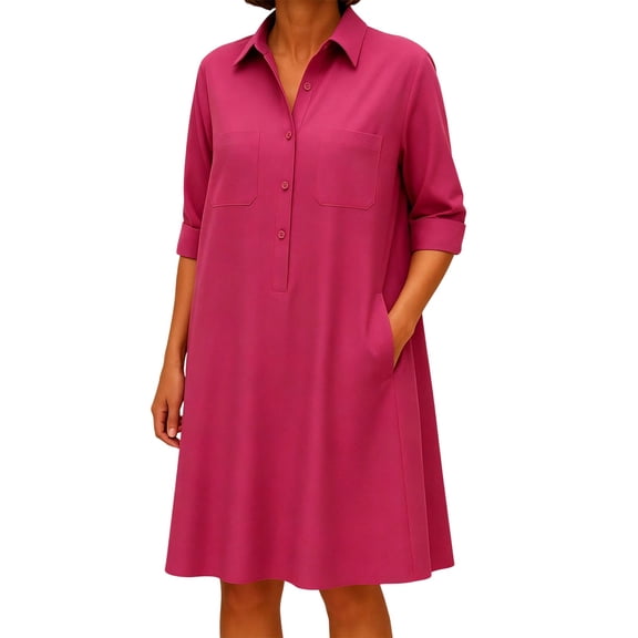 Gytharion Women's Casual Dresses Solid Color Lapel Buttoned A-Line Shirt Dresses Long Sleeve Loose Dresses with Pockets