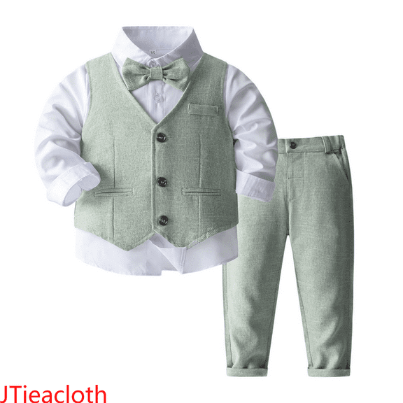 JTieacloth Boy Outfits 2-Piece Baby Boy Clothes Suits Tuxedo Outfits Formal Dress Shirt Vest Pants Baby Suit Sets,Sizes 3-4 Years(Green)
