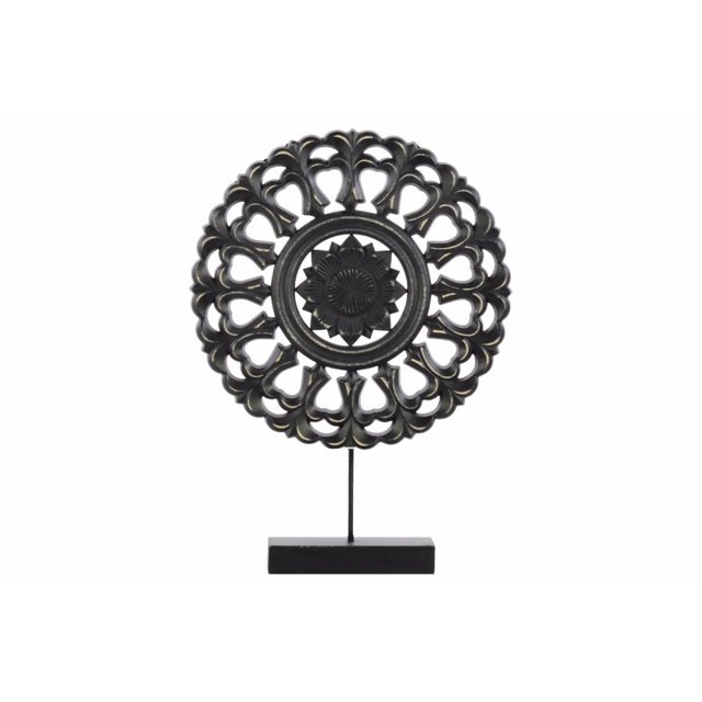 Ornement de Roue en Bois Rond sur Support Rectangulaire en Finition Mate SM, Noir