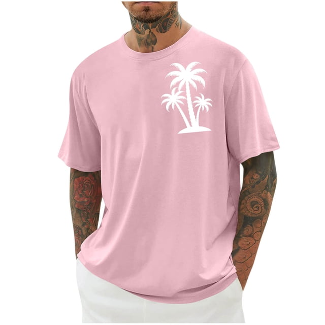 Chemises pour Hommes, Hommes Imprimé Col Rond Décontracté Mode Manches Courtes Blouses Col Rond Chemises