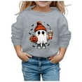 thumbnail image 1 of Aocisk Chandail à Col Rond à Manches Longues Imprimé Mignon d'Halloween pour Filles, Haut de Survêtement pour Enfants, Tenue Décontractée, Gris, 4-5 Ans, 1 of 1