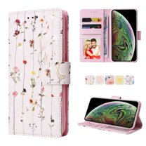 Dteck Leather Wallet Case for iPhone XS Max Stylish Flower Floral Butterfly Pattern,Kickstand Card Slots Handstrap Folding Shockproof Durable Case for Girls Women For iPhone XS Max,B