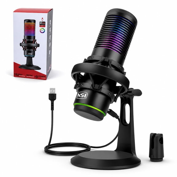 Celectigo RGB USB Condenser Gaming Microphone Fit for PC PS5 PS4 Mac, Computer Streaming Recording Podcast Mic Tap to Mute LED Indicator, Anti-Vibration Shock Mount