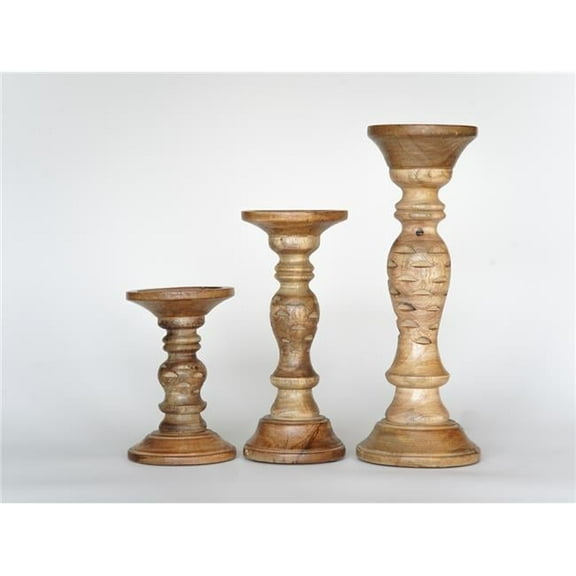 BBH Homes UBBBWA610SCG123HS 6, 9 & 12 in. Traditional Eco-friendly Handmade Mango Wood Pillar Candle Holder, Wallnut - Set of 3