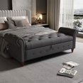 thumbnail image 3 of 63" Storage Ottoman Bench, End of Bed Button Tufted Ottoman Bench, Rolled Armed Ottoman Couch Long Bench for Bedroom, Living Room, End of Bed, Hallway, DARK GRAY, 3 of 7