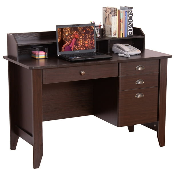 Top Wooden Computer Writing Desk Office Study Table With Drawers Walnut Com Top Wooden Computer Writing Desk, Best Writing Desk With Drawers