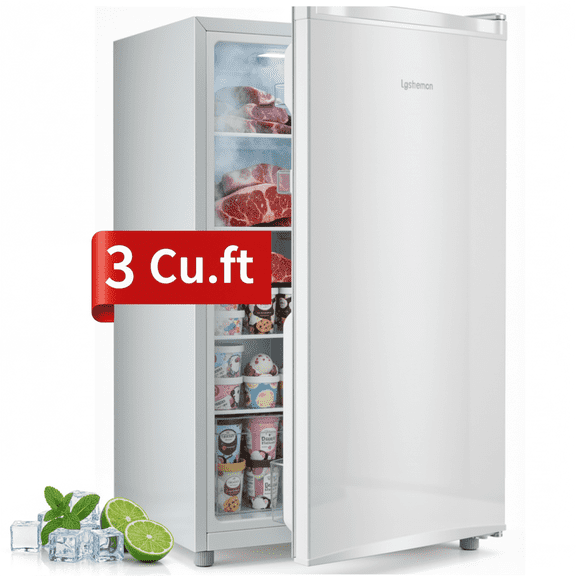 Upstreman 3.0 Cu.ft Upright Freezer, Single Door Compact Mini Freezer Stand Up Freezer with Reversible Door, UP30 White