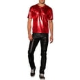 thumbnail image 2 of Camiseta metálica de hombre INSPIRE CHIC, cuello redondo, mangas cortas, brillante, para fiesta y discoteca, talla XL, roja, 2 of 7