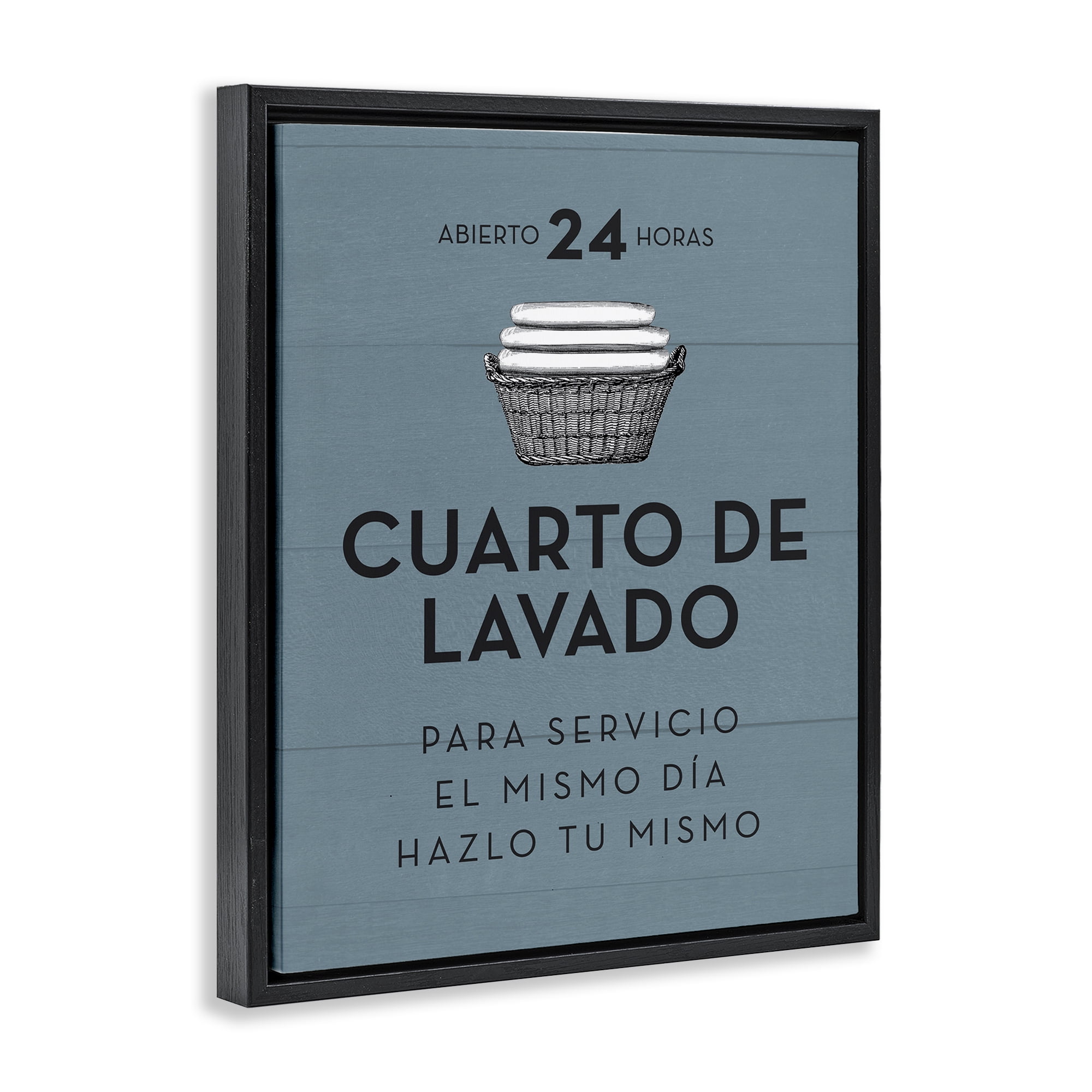 Stupell Industries Publicidad Día de Lavandería, Azul Bath & Laundry Painting Black Floater Framed Art Print Wall Art, 17 x 21