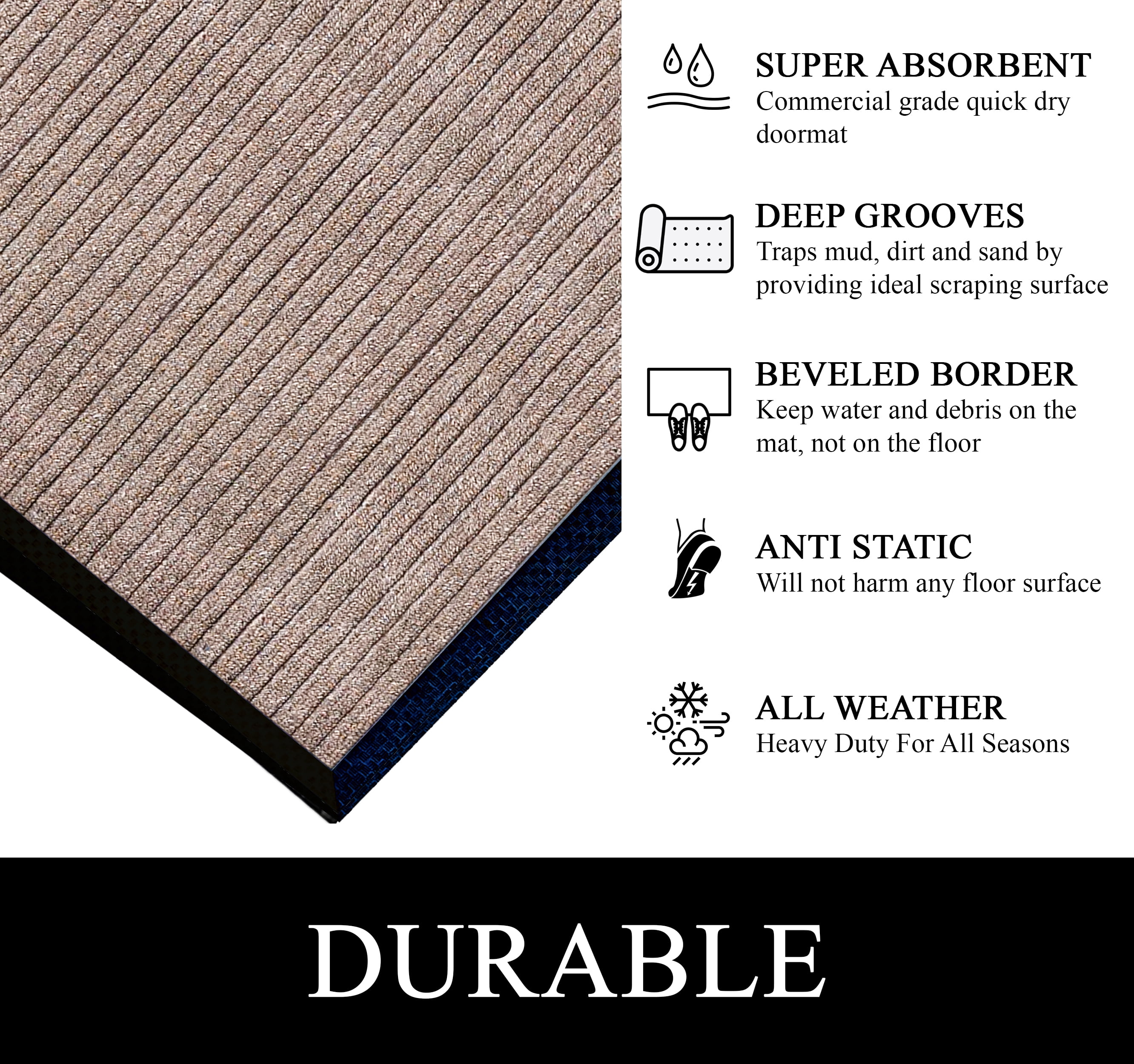A1HC Indoor Outdoor Mat, Front and Back Entrance Welcome Mats, Front Door Patio Mats 24x36 Inches, Non-Slip Easy Clean Entrance Washable Large Size Doormats, Beige Stripe