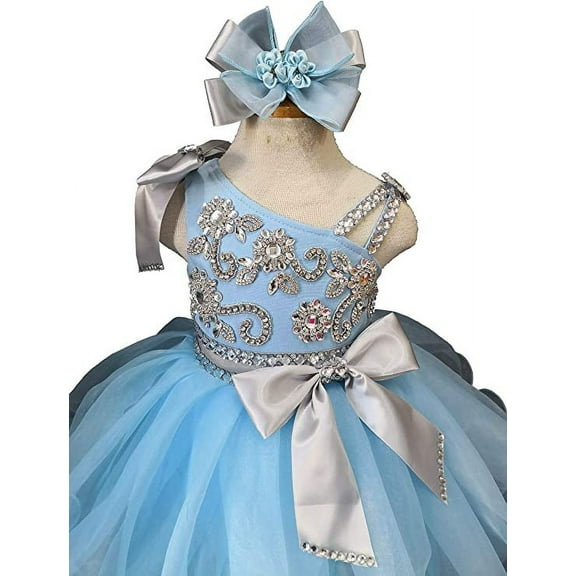 Jenniferwu G285BB Infant Toddler Baby Newborn Little Girl's Pageant Party Birthday Dress Baby Blue Size 9-12M