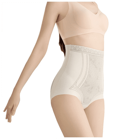 Fulorrnie Underwear for Women Plus Size Thong High Waisted Seamless Panties Banded Waist Elastic Stretchable Tummy Control Panty  Beige  L