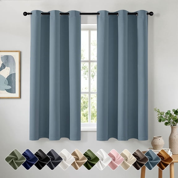 Stone Blue Blackout Curtains 40"x63" – Thermal Insulated Room Darkening Panels for Bedroom & Living Room
