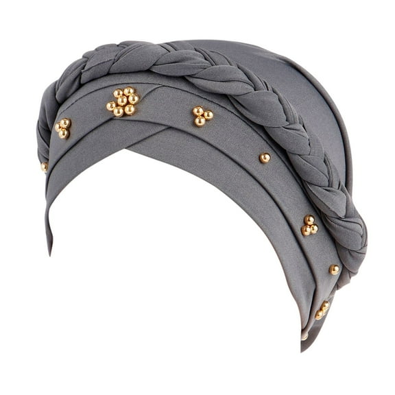 PINQI Ladies Hiking Cap African Women Turban Cap Twisted Beaded Braid Head Wraps Pre-Tied Chemo Headscarf for Cancer Hair Cover hats(Grey,One Size