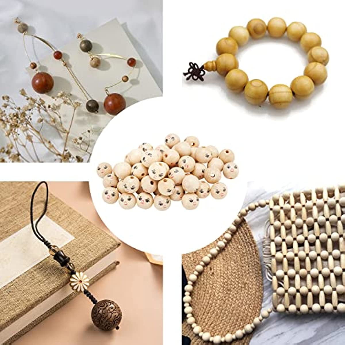 400Pc 16mm Halloween Orange Natural Wooden Beads Round Balls Wood Beads for  Craft Jewelry Making DIY macrame Bracelets Handmade
