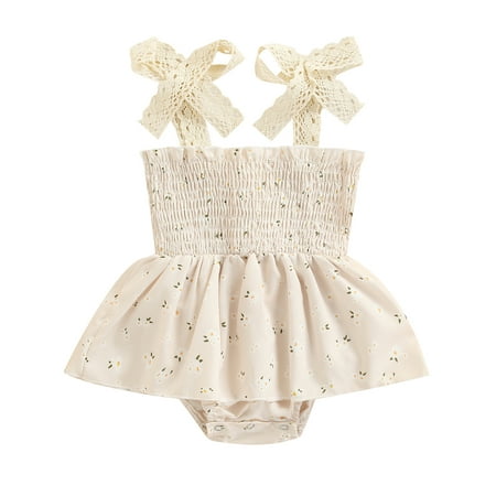 

Sunisery Newborn Infant Baby Girl Floral Romper Square Neck A-lined High Waist Short Bodysuit Summer Clothes White 18-24 Months