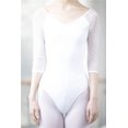 thumbnail image 6 of Classic Sheer Adult 3/4 Sleeve Leotard Top Ladies Workout Dancewear Bodysuit, 6 of 9