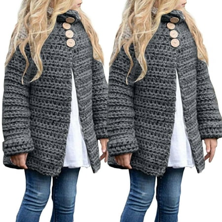Knit Kids Sweater - Girls Sweater Toddler Kids Baby Girls Outfit Clothes Button Knitted Tops Sweater Gray 1-2 Years