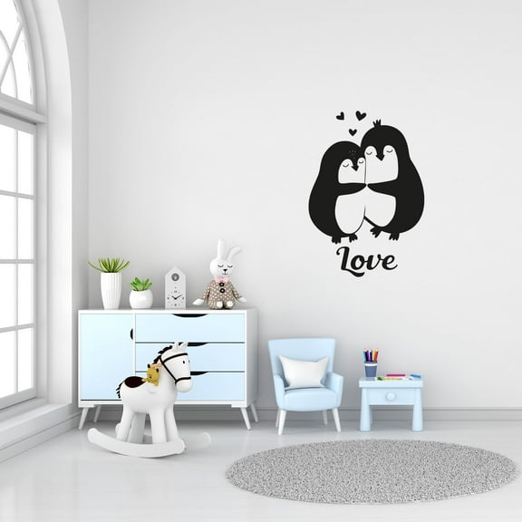 Love - Cute Chubby Panguins Hearts Penguin Hugs Design Vinyl Wall Art Wall Sticker Wall Decal Home Kids Nursery Room Study Room Kinder Boys Girls Décoration Design Wall Decor Size (10x8 inch)