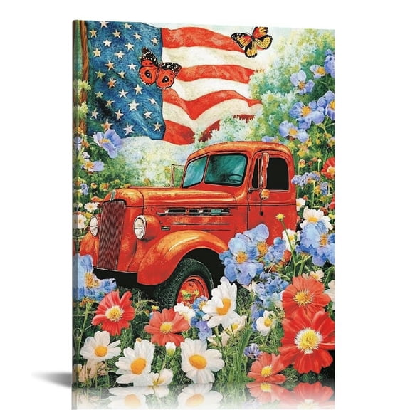 Shadudu Us Flag Decoration Canvas Print Painting Wall Art 16x20/12x16 by Artist Buanfen Yu 12x16 in