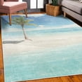 thumbnail image 3 of Ocean Decorative Rug, Idyllic Scenery Seashore Picture Sun Rays View with Palm Tree Tropical Beach, Quality Carpet for Bedroom Dorm and Living Room, 6 Sizes, Aqua White Green, by Ambesonne, 3 of 4