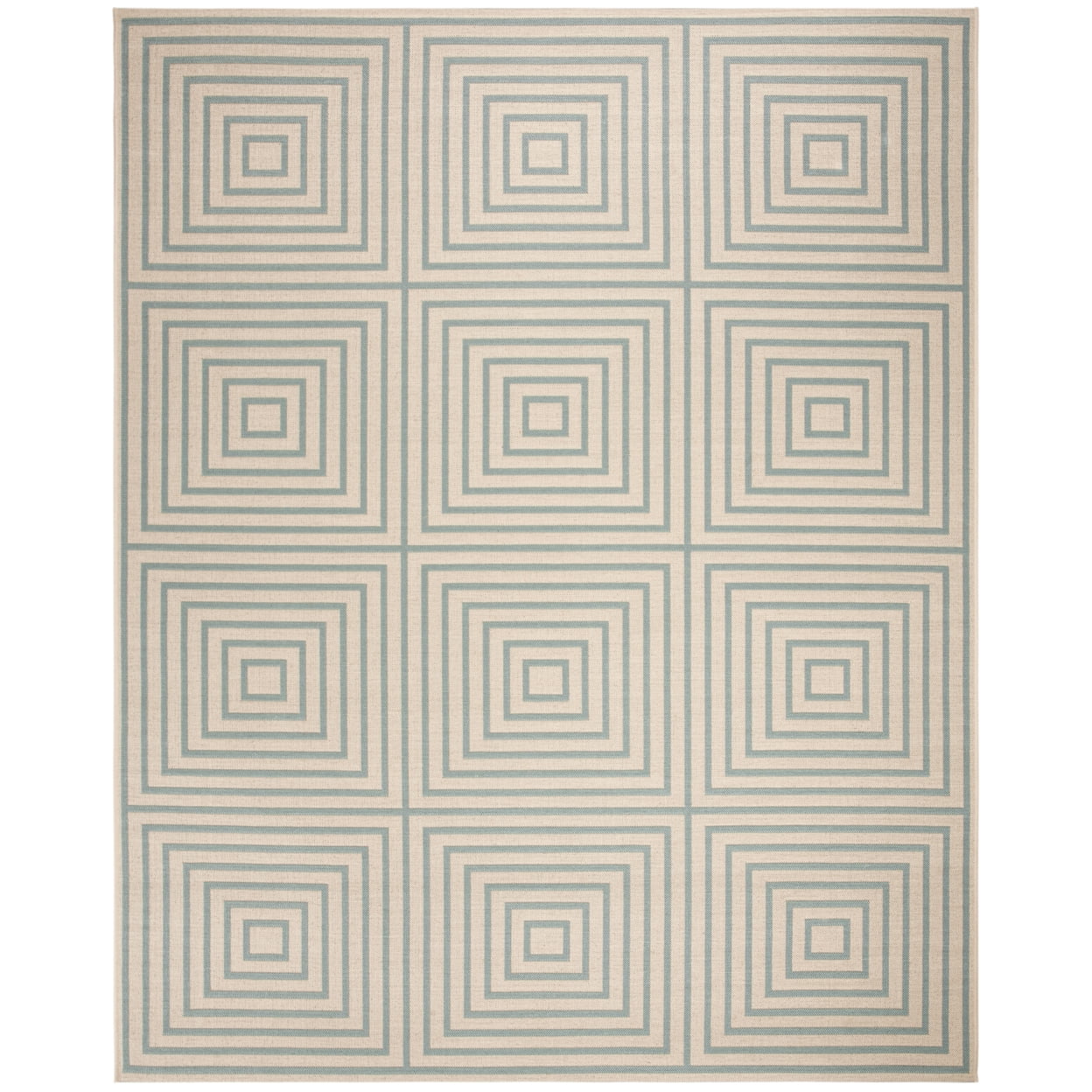 SAFAVIEH Beach House Arthur Geometric Indoor/Outdoor Runner Rug, Cream/Aqua, 2'2" x 8'