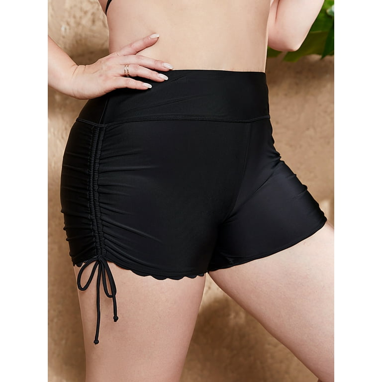Charmo Women Plus Size Swim Shorts High Waist Board Shorts Stretchy Swimsuit  Bottoms Black L : : Fashion