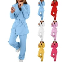 qolati Women's Blazer Suits Two Piece Y2k Long Sleeve Bow Belted Blazers with Pants Business Suit Dressy Casual Work Office Lady Suits Sets