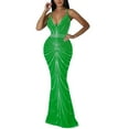 thumbnail image 3 of RYKJLWY Boho Dresses for Women 2024 Fashion Women's Solid Color Halter Sleeveless Hot Rhinestone Backless Long Evening Party Dresses Womens Dresses Spring (Green,L), 3 of 7